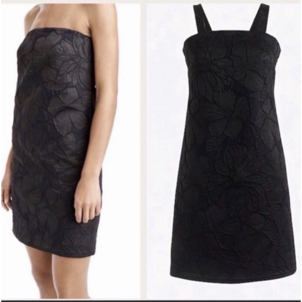 New J.Crew Black Embossed Floral Convertible Strap Dress Size 2P MSRP $148